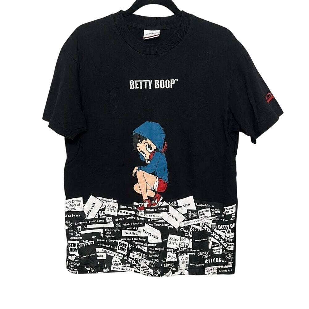 Betty Boop Womens Black White Sassy Graphic Short Sleeve T-Shirt Size Medium